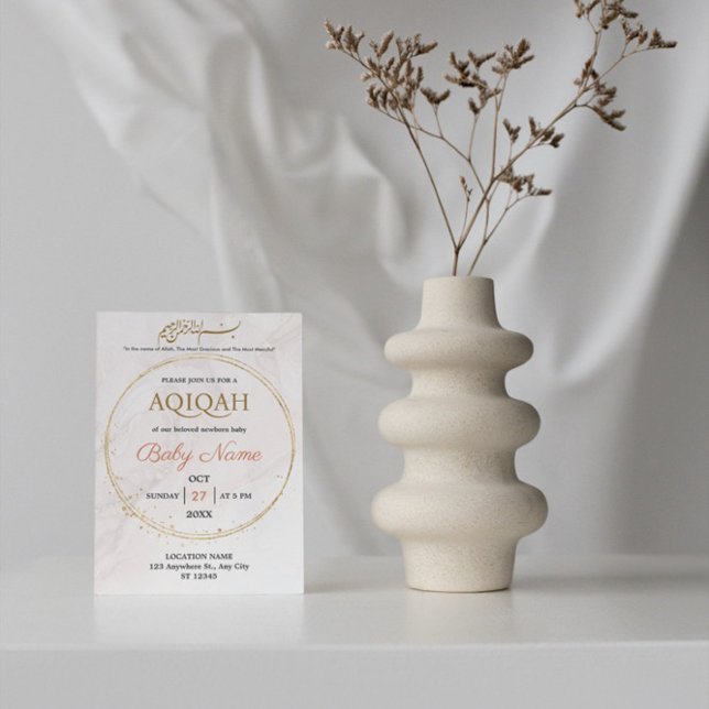 Elegant Gold Marble Cream Boy or Girl Aqiqah Invitation (Creator Uploaded)