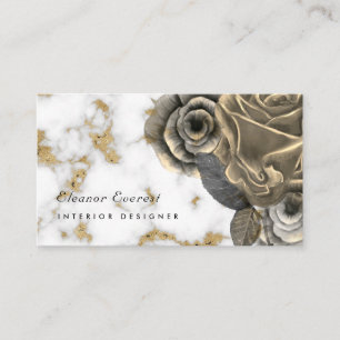 Elegant gold marble floral rose professional business card