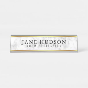 Elegant Gold Marble Modern Desk Name Plate
