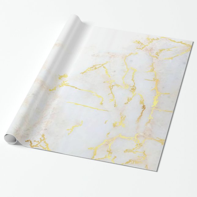 Elegant Gold Marble Modern Golden Glossy Gift Wrapping Paper (Unrolled)