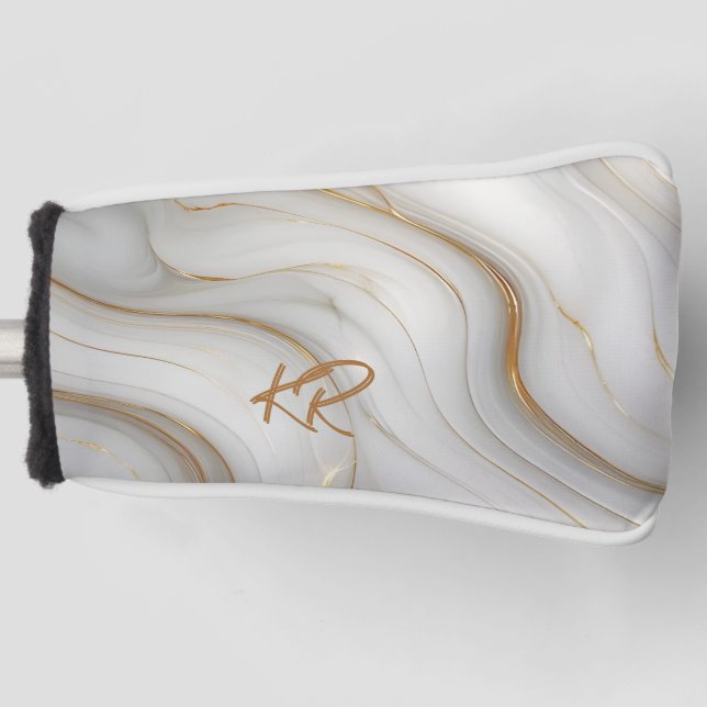 Elegant Gold Marble Monogram Initials Gift Golf Head Cover (Front)