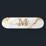 Elegant Gold Marble Monogram Script Skateboard<br><div class="desc">Trendy Personalised Custom Monogram Gold White Marble Beach Towel</div>