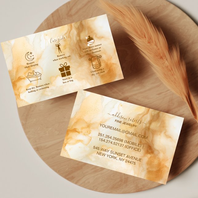 Elegant Gold Marble Professional Jewelry Care  Business Card (Creator Uploaded)
