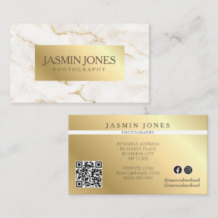 Elegant Gold Marble QR Code Business Card