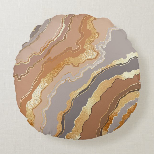 Elegant Gold Marble: Stylised Background. Round Cushion (Front)