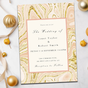 Elegant Gold Marble Swirls Blush Border Wedding Invitation