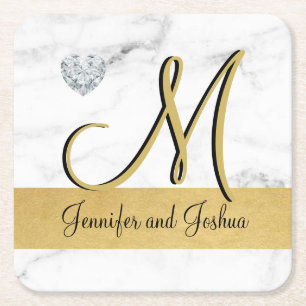 Elegant gold marble wedding gift favours - Monogra Square Paper Coaster