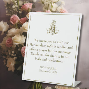 Elegant Gold Marian Prayer Altar Catholic Wedding Pedestal Sign