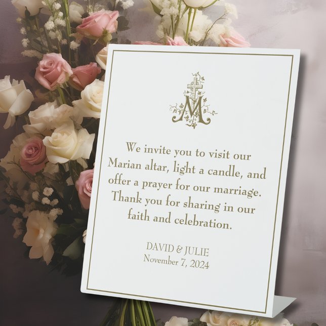Elegant Gold Marian Prayer Altar Catholic Wedding Pedestal Sign (Creator Uploaded)