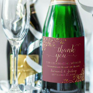 Elegant Gold & Maroon Burgundy Wedding Thank You Sparkling Wine Label