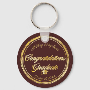 Elegant Gold Maroon Grad Cap Class of 2021 Key Ring