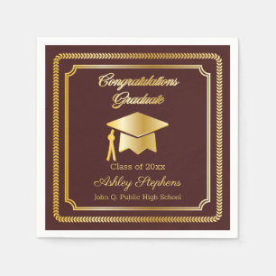 Elegant Gold   Maroon Grad Cap Class of 2023 Napkin