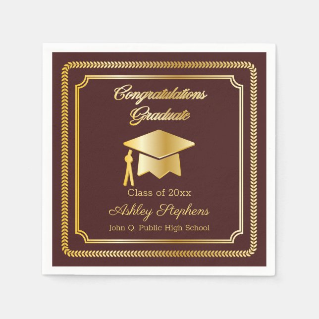 Elegant Gold | Maroon Grad Cap Class of 2023 Napkin (Front)