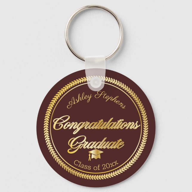 Elegant Gold | Maroon Grad Cap Class Year Key Ring (Front)