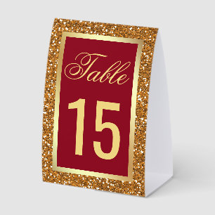 Elegant Gold Maroon Red Wedding Table Number