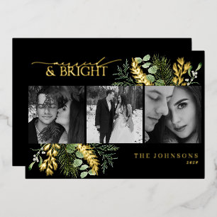 Elegant Gold Married & Bright Black & White Photo Foil Holiday Card