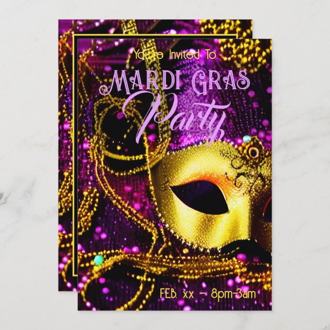Elegant Gold Mask Invitation (Front/Back)