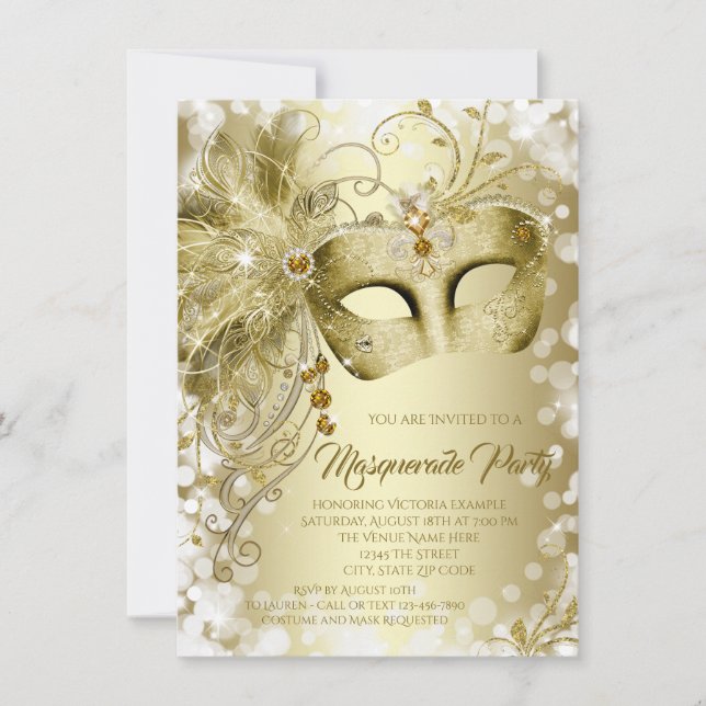 Elegant Gold Mask Maquerade Party Invitation (Front)