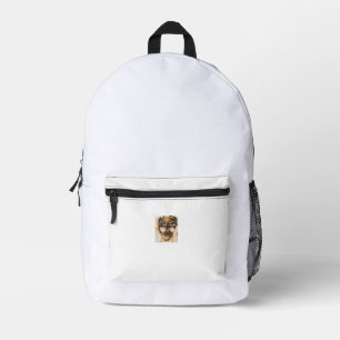 Elegant Gold Mask White Printed Backpack