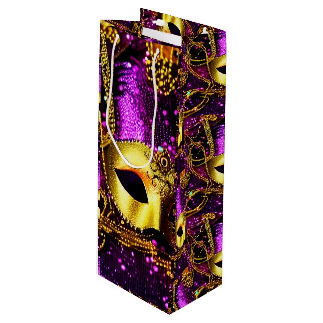 Elegant Gold Mask Wine Gift Bag (Front Angled)