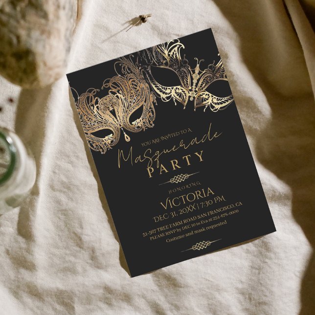 Elegant Gold Masquerade Party Birthday Invitation (Creator Uploaded)