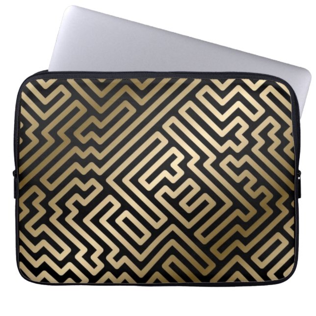 Elegant Gold Maze Geometric Luxury Design Laptop Sleeve (Front)