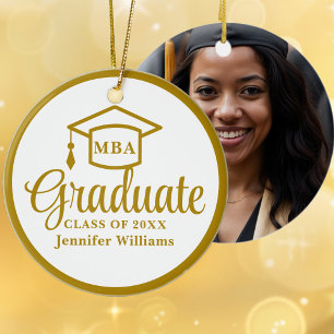 Elegant Gold MBA Graduation Photo Christmas Ceramic Tree Decoration