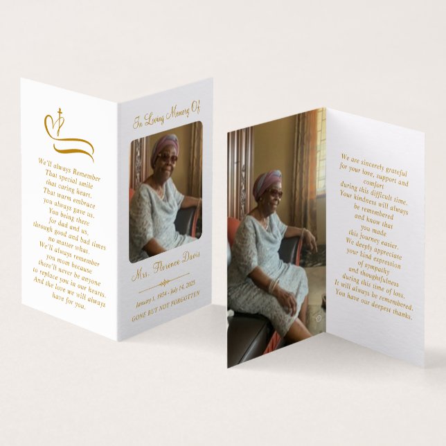 Elegant Gold Memorial Photo Folder Prayer Card (Inside and Outside)