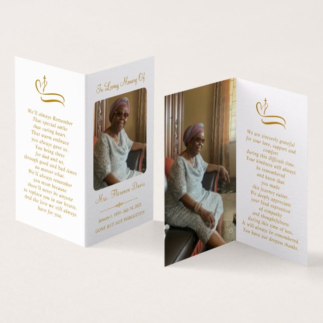 Elegant Gold Memorial Photo Folder Prayer Card (Inside and Outside)