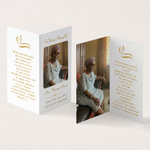 Elegant Gold Memorial Photo Folder Prayer Card