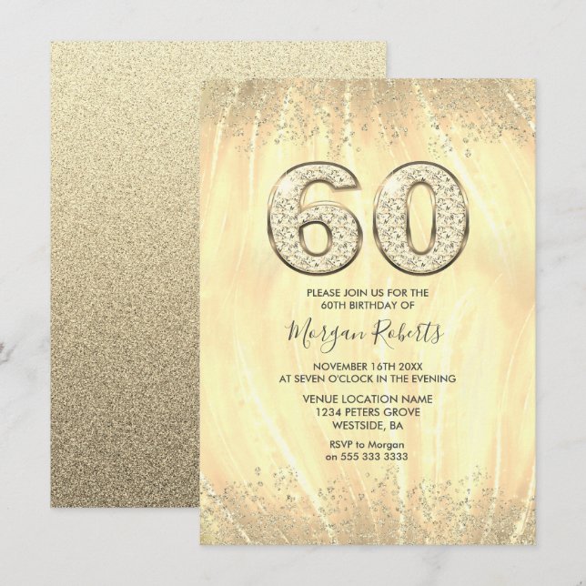 Elegant Gold Mens or Womans 60th Birthday Party Invitation (Front/Back)