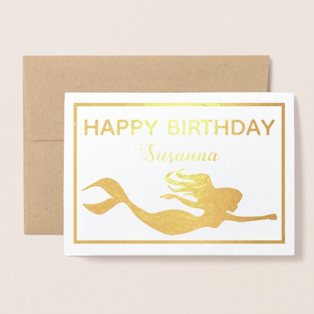 Elegant Gold Mermaid Happy Birthday Real Foil Card (Front With Envelope)
