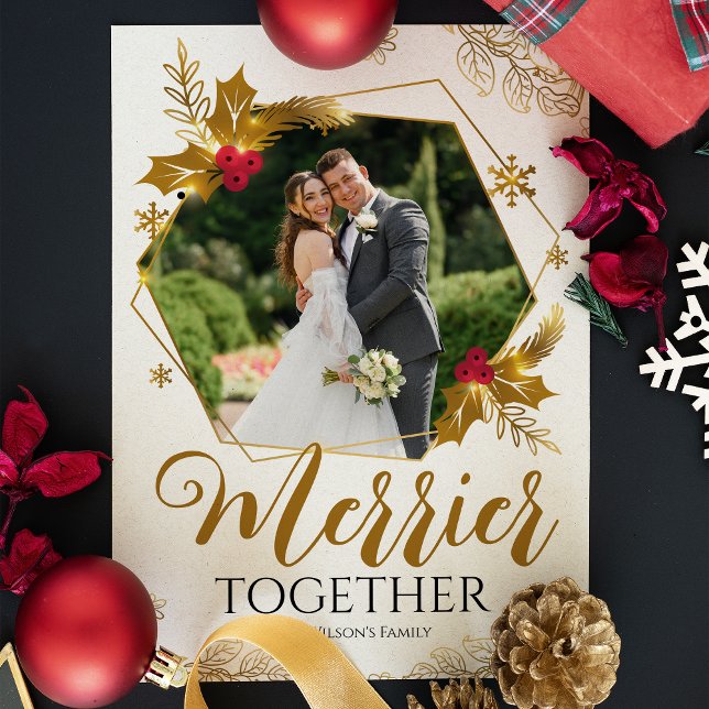 Elegant Gold Merrier Together Merry Christmas Holiday Card (Creator Uploaded)