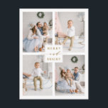 Elegant Gold Merry & Bright 4 Photo Holiday  Postcard<br><div class="desc">Simple and elegant holiday photo postcard.  For more advanced customisation of this design,  please click the Customise Further link to change the font,  size,  colour,  etc.</div>