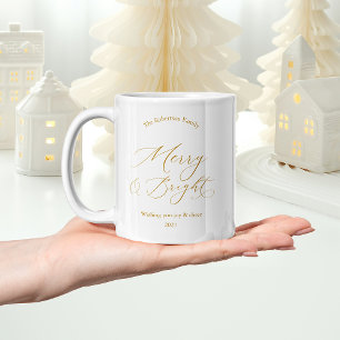 Elegant Gold “Merry & Bright” Holiday Mug
