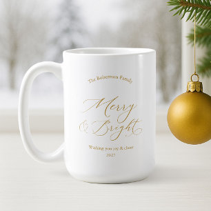 Elegant Gold “Merry & Bright” Holiday Mug