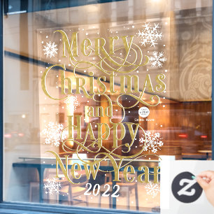 Elegant Gold Merry Christmas and Happy New Year  Window Cling