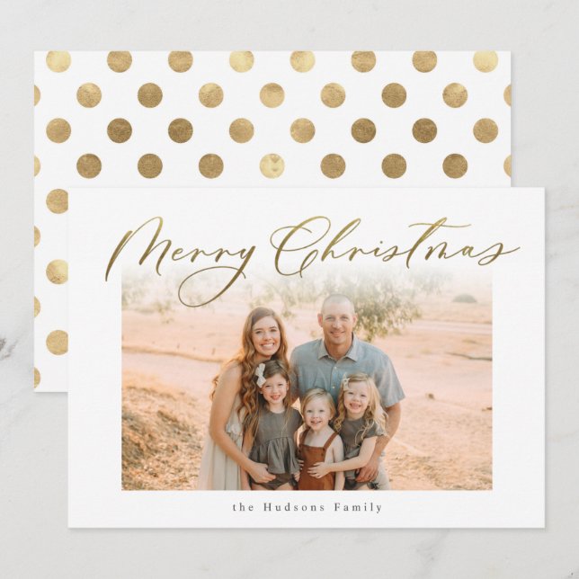 Elegant Gold Merry Christmas Calligraphy Photo Holiday Card (Front/Back)