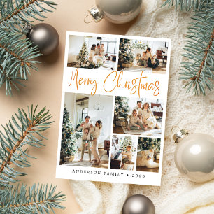 Elegant Gold Merry Christmas Calligraphy Photo Holiday Card