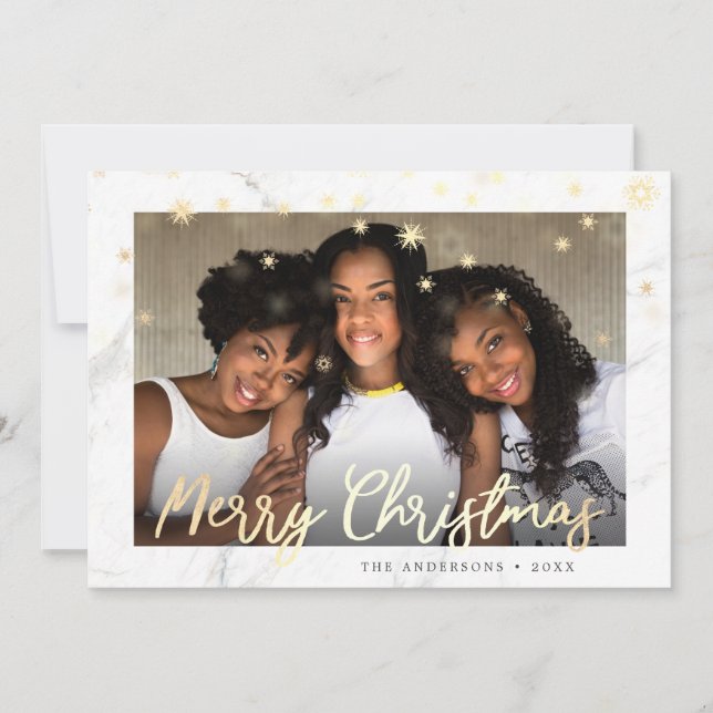 Elegant Gold Merry Christmas Custom Photo Holiday Card (Front)