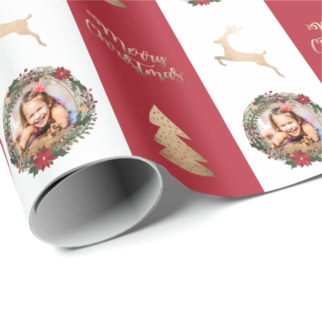 Elegant Gold Merry Christmas Custom Photo Wrapping Paper (Roll Corner)