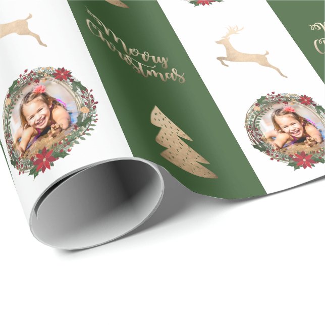Elegant Gold Merry Christmas Custom Photo  Wrapping Paper (Roll Corner)