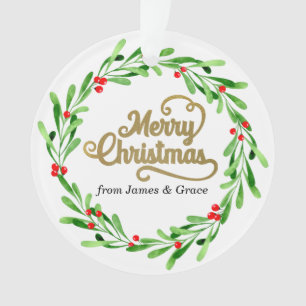Elegant Gold Merry Christmas Family Holiday Photo Ornament