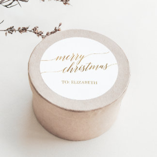 Elegant Gold Merry Christmas Gift Name Classic Round Sticker