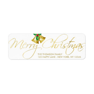Elegant Gold Merry Christmas Hand Lettered Label