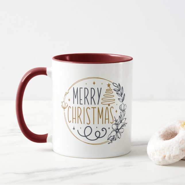 Elegant Gold Merry Christmas Modern Typography  Mug (With Donut)
