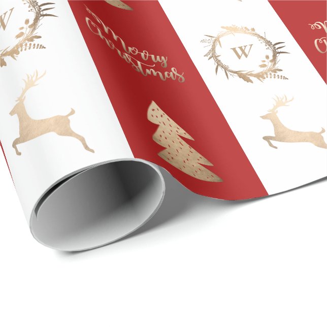 Elegant Gold Merry Christmas Monogram Wrapping Paper (Roll Corner)
