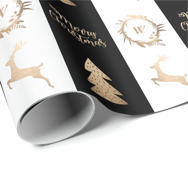 Elegant Gold Merry Christmas Monogram   Wrapping Paper (Roll Corner)