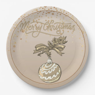 Elegant Gold Merry Christmas Paper Plate