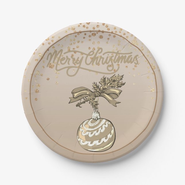 Elegant Gold Merry Christmas Paper Plate (Front)